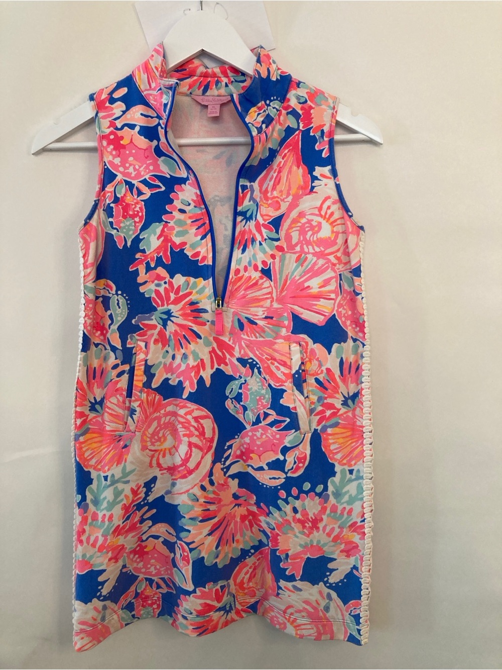 Lilly Pulitzer Sleeveless Half-Zip Tunic in Royal Blue with Pink Floral